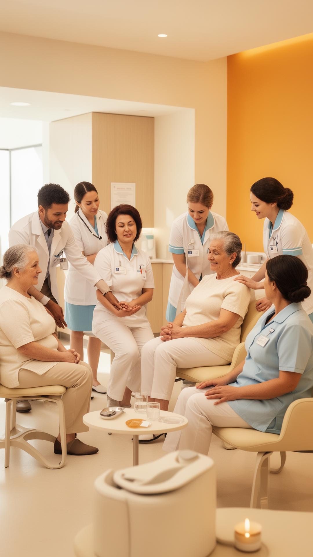 Professional healthcare support staff guiding patients through medical services